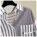 Women's Clothing Single Pocket Color Matching Vertical Striped Shirt Women Literary Loose Casual Shirt_ecoleips.com