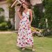 Women's Summer Beach Satin Cami Maxi Dress – V Neck Bowknot Floral Print Slip Dress, Going Out Clubwear 2026_ecoleips.com