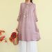 Spring/Summer Stand-Collar Patchwork Vintage Frog Button Cotton-Linen Pullover Embroidered Mid-Length T-Shirt Three-Quar_ecoleips.com