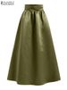 ZANZEA Women Autumn Satin Skirt New A-line Floor Length Solid Color High Waist Dress Elegant Vintage Casual Oversized Long Robe_ecoleips.com