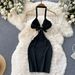 Women Dress Sexy Cut Out Waist Package Hips Split Bodycon Dress Summer Fashion Lady Knitted Party Vestidos Sundress_ecoleips.com