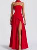 New Tube Top Solid Slit Dress Fashion Sexy Backless Halter Neck Ribbon Dress Summer Elegant Holiday Party For Women Dresses Robe_ecoleips.com