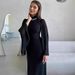 Elegant Mesh-Paneled Midi Dress – Flowy A-Line Silhouette With Batwing Sleeves & Adjustable Waist Tie (Polyester Crepe For Office To Evening)_ecoleips.com
