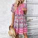In-stock European American Cross-border 2025 Summer New Printed V-neck For Women, Loose-fitting And Figure-flattering_ecoleips.com