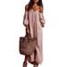 Cross-border 2026 Summer Vintage Striped Off-Shoulder Linen Loose Slimming Vacation Style Long Dress_ecoleips.com