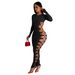 Women's solid color round neck sexy rope long skirt dress_ecoleips.com