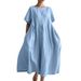 Women's Clothing Cotton And Linen Loose Round Neck Fashion Large Size Short Sleeve Dress_ecoleips.com