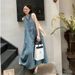Korean Chic Summer Niche Style Round-neck Sleeveless Backless Tie-up Casual Loose Denim Tank Dress_ecoleips.com