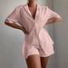 Women's Casual Summer Two-Piece Set - Solid Color Loose Fit Shirt & Shorts Outfit_ecoleips.com