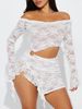 Spring Off-Shoulder Midriff Baring Skirt For Women Sheer Lace Elegant Dress For Vacation And Dates Product_ecoleips.com