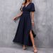 Elegant And Graceful Flutter Sleeve Back Waist Wrapped High Slit Long Dress For Women_ecoleips.com