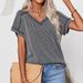 Women's Two Tone Twist Stretch Top V Neck Short Sleeve European American Style Fashion Spring Summer New Arrival_ecoleips.com