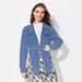 Women's Clothing Fashionable Personalized Lapel Drawstring Statement Denim – Belted Collar Long-Sleeve Shirt In Vintage Wash For Streetwear Edge_ecoleips.com