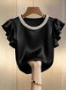 Elegant Satin Women's Shirt European American Style Summer 2026 Solid Color Short Sleeved round Neck Top for Women_ecoleips.com