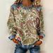 Women's Casual Loose Fit round Neck T-Shirt Long Sleeve Waffle Knit Top with 3D Digital Print for Streetwear And Travel_ecoleips.com