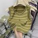 Women's Clothing Striped Knit Camisole Summer Wide Shoulder Straps Base Layer Fitted Tank Top Anti-Exposure Regular Fit Polyester_ecoleips.com