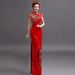 Elegant Red & Gold Lace Qipao For Brides – Floral Embroidery Wedding Cheongsam With Mandarin Collar, Slim Fit Evening Dress For Banquet & Performance_ecoleips.com