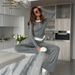 Women's Patchwork Pajama Pants Set European American Style Relaxed Casual Two Piece Autumn Clothing_ecoleips.com