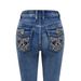Women's Clothing Women’s High-Waisted Stretch Flared Jeans – Vintage Washed Embroidered Denim Pants For Casual & Streetwear (S-L, Blue)_ecoleips.com