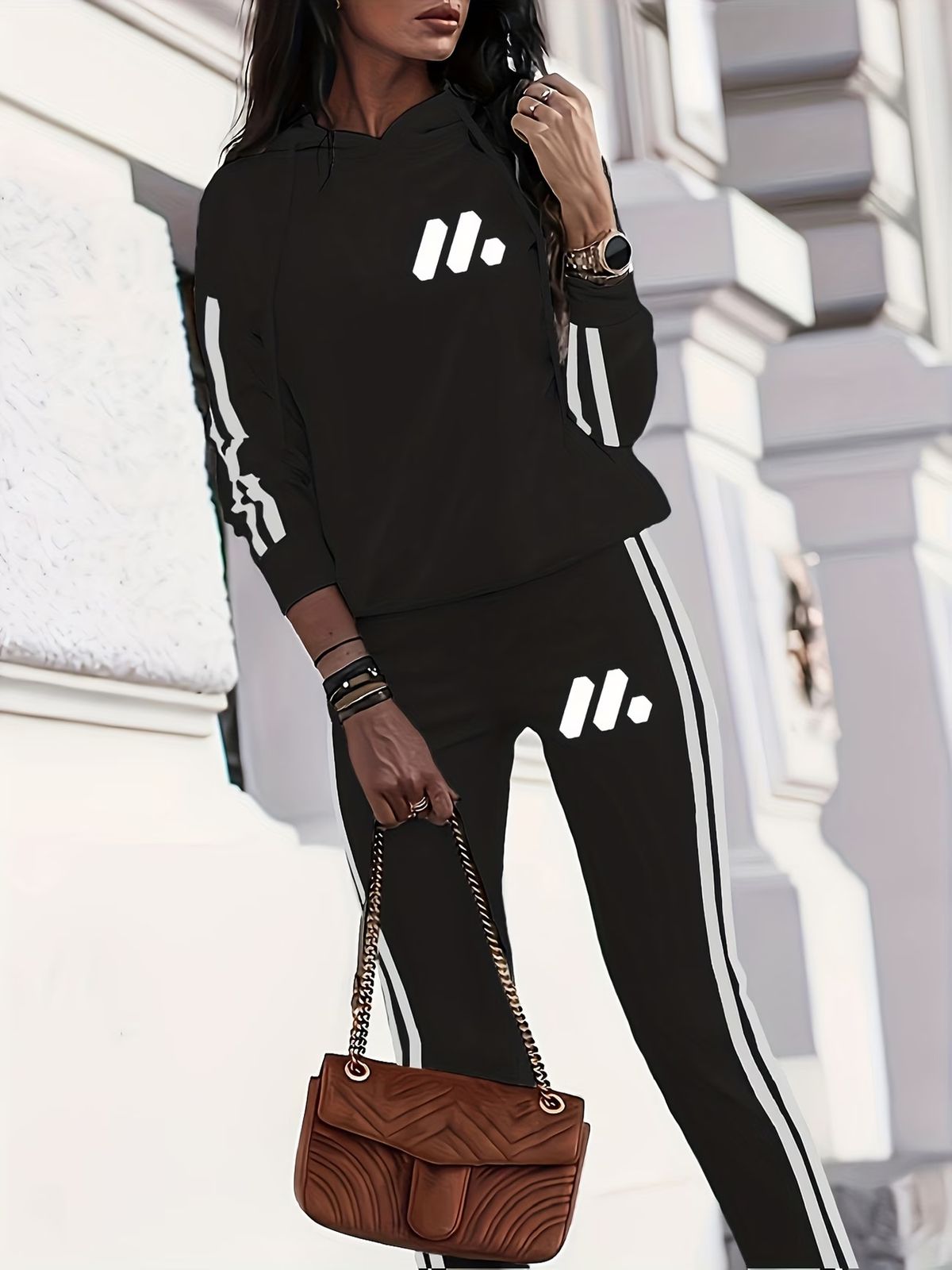 Trendy Printed Hoodie & Pants Set - Long Sleeve Loungewear For Men, Casual Two-Piece Outfit With Side Stripe Design, Comfortable Streetwear_ecoleips.com