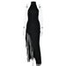 Elegant Chiffon Halter Neck Dress – High Slit & Backless Design For Evening & Party_ecoleips.com