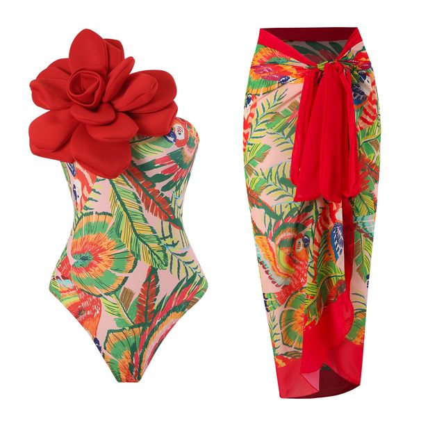 Women's Clothing One Piece Swimsuit Women's Tight Fitting Slim Big Flower Swimsuit Suit Beach Chiffon Long Skirt_ecoleips.com