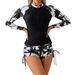 Women's Printed Patchwork Tankini Two Piece Swimsuit Set Long Sleeved Boxer Shorts Zipper Closure From Overseas Warehouse_ecoleips.com
