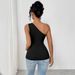 Women's Clothing Fashion Ladies Temperament Elegant Sexy One Shoulder Oblique Collar Three Dimensional Flower Sleeveless Vest Sweater_ecoleips.com