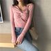 girl Sexy Cross V-Neck Slim Knit 2024 New Korean Style Long Sleeve Top Autumn Winter Pullover Base Sweater For Women_ecoleips.com