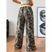 Women's Clothing fashion youth casual pants for women elastic waist camouflage print slim wide leg floor length pants_ecoleips.com