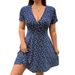 2026 New Women's Dress For Cross-Border European American , Floral Print, Tie-Waist, Short-Sleeved, V-Neck,_ecoleips.com