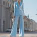 Women's Professional Suit Set – Solid Blue Long-Sleeve Blazer & Straight Trousers (S-XL, Autumn/Winter)_ecoleips.com