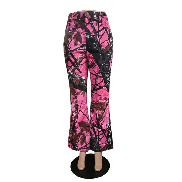 Women's Clothing Pink Camouflage High Waist Slim Street Fashion Flared Trousers_ecoleips.com