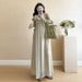 Autumn New Korean Fashion Maternity Dress Two-Piece Set With Strap Cardigan_ecoleips.com