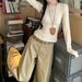 American Brown Waistband Patchwork Plaid Casual For Women In Autumn Winter, With A Lazy Design And Loose Wide Leg Pants_ecoleips.com