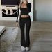 Women's Ribbed Knit Tracksuit Set Long Sleeve Square Neck Top And Jogger Pants Casual Loungewear Outfit_ecoleips.com
