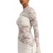 Elegant Lace & Solid Panel Bodycon Dress With Long Sleeves, Waist-Defining Silhouette And Flowing Ribbon Accents - Sophisticated Fall Evening Dress_ecoleips.com