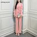 High-End Socialite Lady Suit For Women 2025 Spring Autumn New Style With Rhinestones And Feather Flared Trousers_ecoleips.com