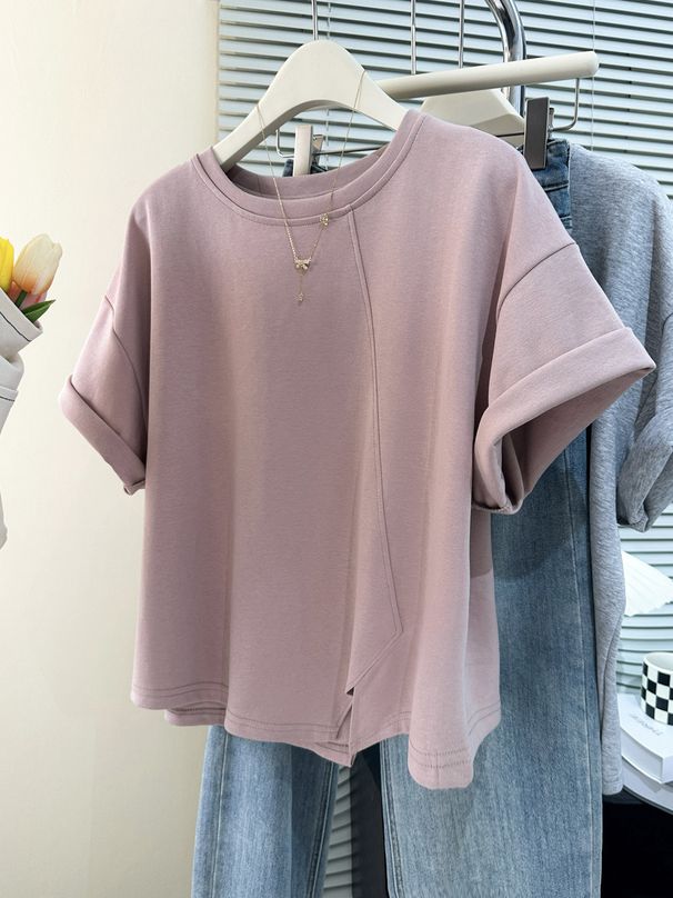 Women's Summer Casual Loose Fit Cotton T-Shirt With Split Hem - Korean Style Basic Tee For Everyday Wear_ecoleips.com