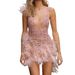 Women's Clothing Source Feather Suspender Short Skirt Deep V Neck Sexy Party Dress_ecoleips.com