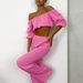 Women's European American Two Piece Suit Pure Cotton Wrinkled Cloth High Waist Wide Leg Pants Short Sleeved Top Solid Color Summer Casual_ecoleips.com