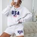 Women's Clothing Round Neck Sweatshirt Long Sleeved Shorts Loose Casual Suit Sweatshirt Letters Heart Print Shorts Suit_ecoleips.com