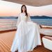 Women Fashion Round Neck Lantern Sleeves Pearlescent Yarn Multiple Colors Wedding Dress Elegant Party Prom Evening Formal Gown Dress_ecoleips.com