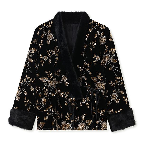 girl Winter Chinese Women's High-End V-Neck Design National Style Gold Beaded Embroidery New Cotton Jacket MX075_ecoleips.com