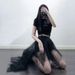 Verve Long Black Tulle For Women, Half With Irregular Design, Fairy Light Mature Style, Dark Gothic Spicy Girl Skirt_ecoleips.com