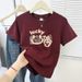 Women's Clothing Cute Cartoon Print Short Sleeve T-Shirt Wine Red Cotton Summer Fashion Top New_ecoleips.com