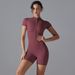 K New Zipper Short Sleeve Shorts Yoga Jumpsuit Women's Dance Fitness Tight Sports Jumpsuit_ecoleips.com