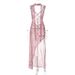 2026 Summer Hot New Women's Fashion Spaghetti Strap Floral Sexy Backless Split Tie Dress Wholesale_ecoleips.com