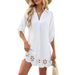 Women's Plus Size V Neck Lace Dress Style Summer Hollow Out Mid Sleeve Loose Beach Cover Up Resort Wear_ecoleips.com