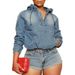 Distressed Denim Hooded Long Sleeve Pullover - Oversized Streetwear Zip-Up Jacket With Asymmetrical Hem For Women (Light Blue)_ecoleips.com